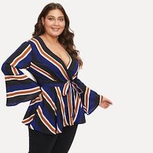 Romwe Plus Surplice Front V Neck Blouse