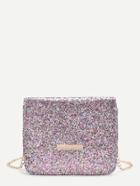 Romwe Metal Detail Sequin Flap Bag With Chain