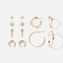 Romwe Rhinestone Star Detail Stud & Hoop Earrings 6pairs