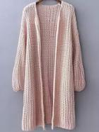 Romwe Long Sleeve Chunky Knit Pink Coat