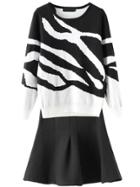 Romwe Long Sleeve Zebra Print Top With Flare Skirt