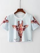 Romwe Giraffe Print Crop Tshirt