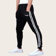 Romwe Guys Side Stripe Tape Letter Print Sweatpants