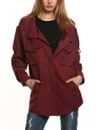 Romwe Lapel Single Breasted Burgundy Coat With Pockets