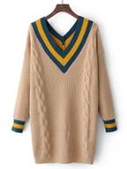 Romwe Chevron Print Cable Knit Sweater Dress