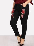 Romwe Embroidered Flower Applique Pants