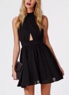 Romwe Halter Neck Cut Out Backless Flare Dress