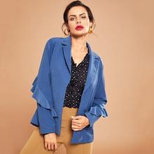 Romwe Ruffle Trim Solid Blazer