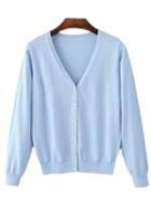 Romwe Azure V Neck Buttons Front Cardigan Knitwear