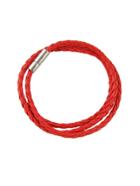 Romwe Red Color Braided Pu Leather Wrap Bracelets