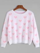 Romwe Ivory Dropped Shoulder Seam Heart Pattern Sweater