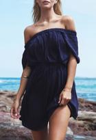 Romwe Navy Off The Shoulder Shift Tube Dress