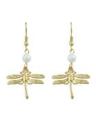 Romwe Gold Color Vintage Dragonfly Pearl Pendant Earrings