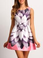 Romwe Flower Print A-line Dress