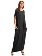 Romwe Black Short Sleeve Shift Maxi Dress With Pocket