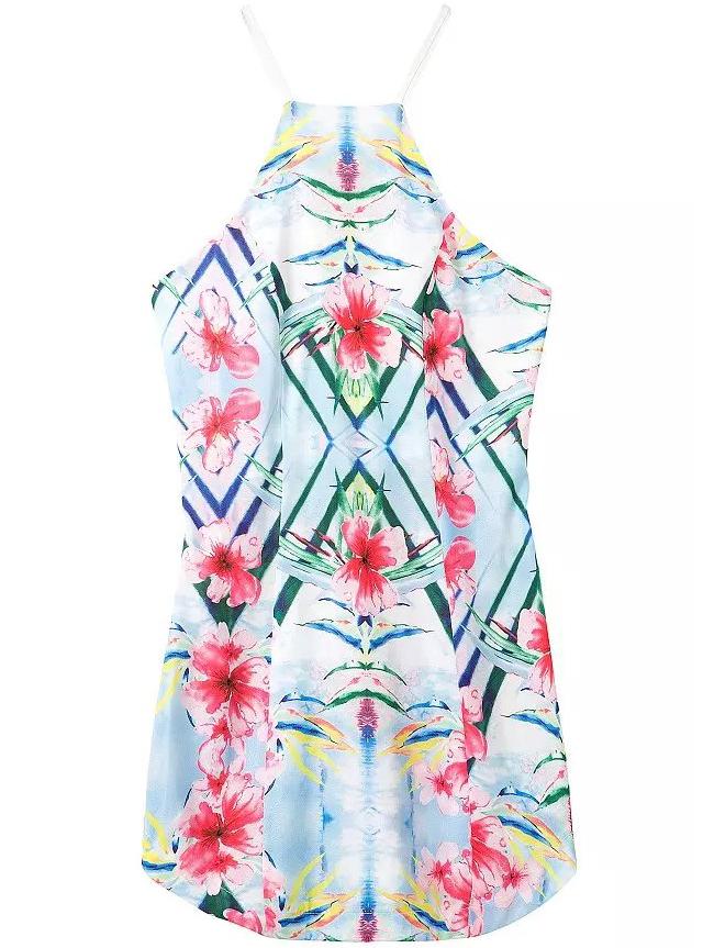 Romwe Spaghetti Strap Back Hollow Florals Dress