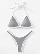 Romwe Contrast Piping Triangle Bikini Set