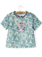Romwe Round Neck Patch Florals Top