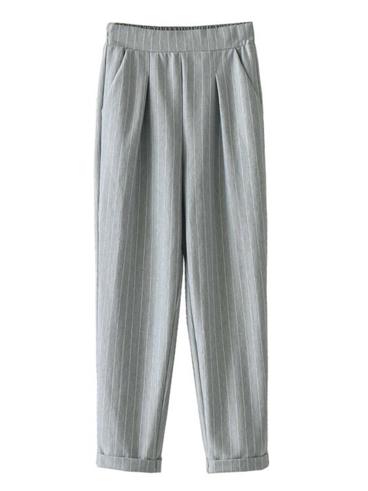 Romwe Rolled Cuff Vertical Striped Pants