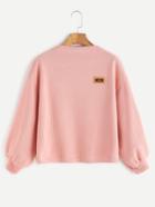 Romwe Pink Funnel Neck Drop Shoulder Lantern Sleeve Patch Sweatshirt