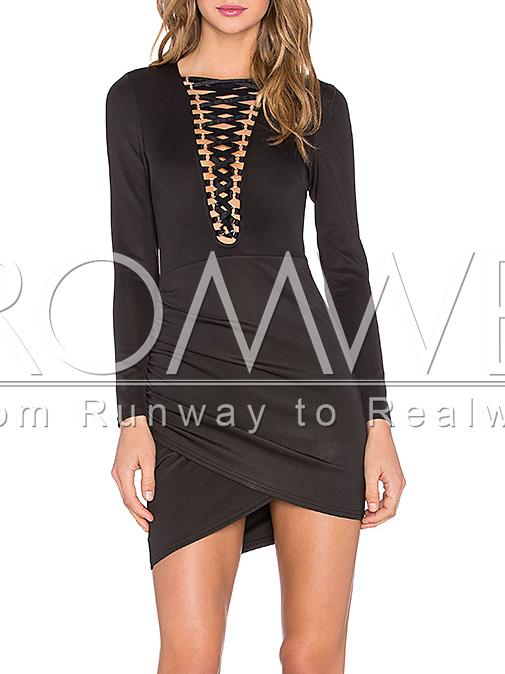 Romwe Black Long Sleeve Bodycon Dress