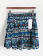 Romwe Tribal Print Pleated Blue Skirt