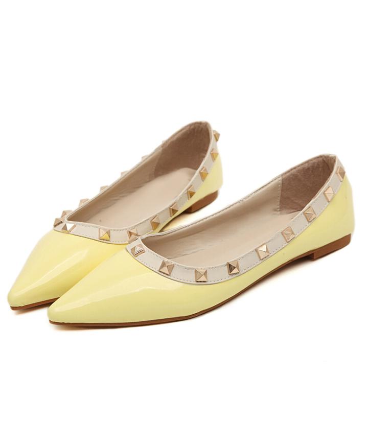 Romwe Yellow With Rivet Point Toe Flats