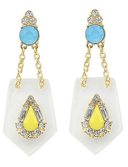 Romwe Yellow Gemstone Diamond Gold Earrings