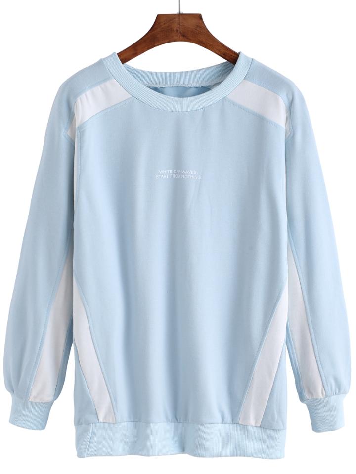 Romwe Sky Blue Sweatshirt With Contrast Trims