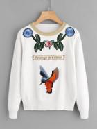 Romwe Embroidered Patch Glitter Neck Jumper
