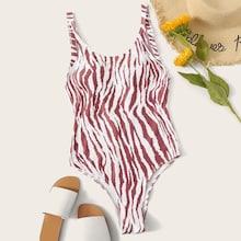 Romwe Low Back Scoop Neckline One Piece Swimsuit