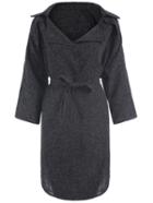 Romwe Lapel 3/4 Sleeve Belt Black Coat