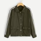 Romwe Contrast Taped Side Denim Jacket