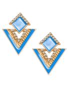 Romwe Blue Rhinestone Geometric Stud Earrings