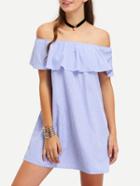 Romwe Vertical Striped Ruffled Off-the-shoulder Dress