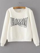 Romwe White Letter Embroidery Textured Sweatshirt