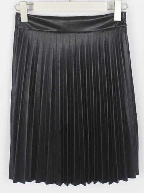 Romwe High Waist Pu Pleated Skirt