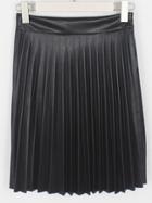Romwe High Waist Pu Pleated Skirt