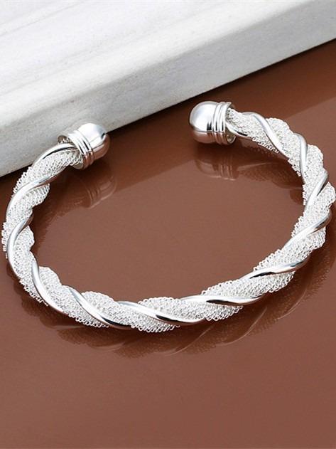 Romwe Silver Twisted Wire Cuff Bracelet