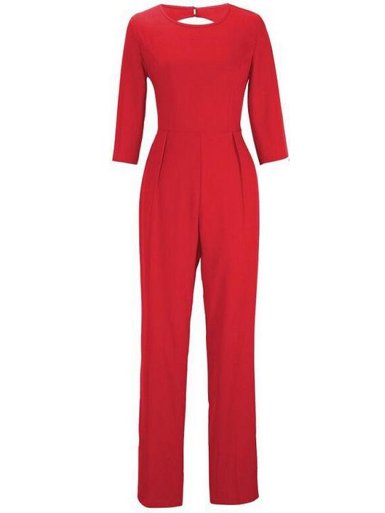 Romwe Cutout Back 3/4 Sleeve Jumpsuit - Red