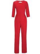 Romwe Cutout Back 3/4 Sleeve Jumpsuit - Red