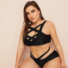 Romwe Plus Criss Cross Top With Cut-out Bikini