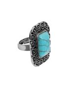 Romwe Antique Silver Turquoise Encrusted Geometric Shaped Ring