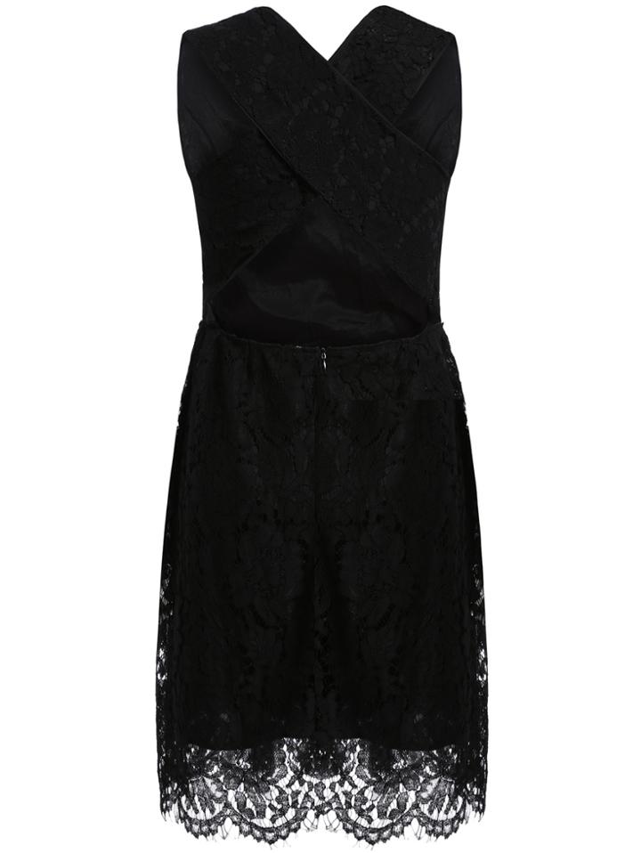 Romwe Crisscross Back Lace Pleated Dress