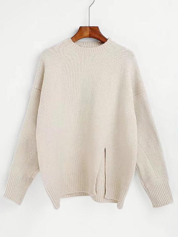 Romwe Split Detail Drop Shoulder Sweater
