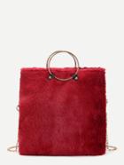 Romwe Faux Fur Ring Tote Bag With Chain