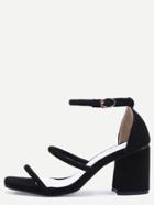 Romwe Black Square Peep Toe Strappy Chunky Sandals