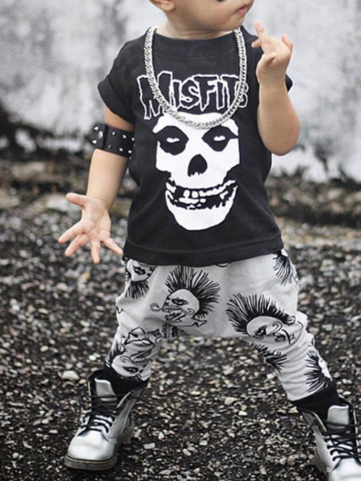 Romwe Abstract Skull Print Tee With Pants