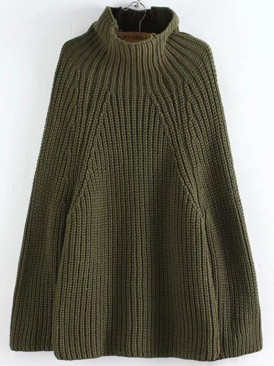 Romwe Army Green Turtleneck Oversized Poncho Sweater