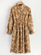 Romwe Floral Print Random Corduroy Dress